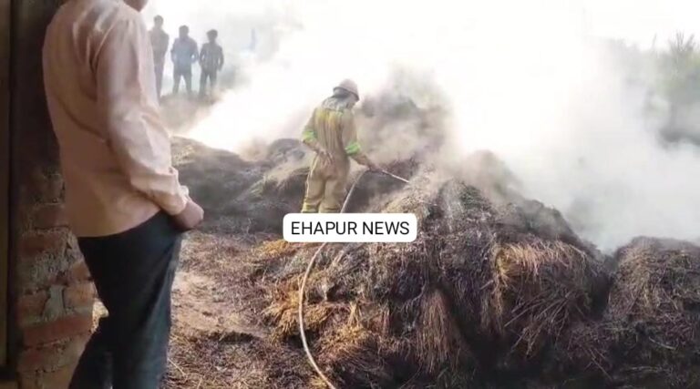 गेंहू के पूलों में लगी आग पर पाया काबू