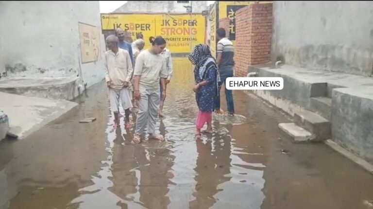 गांव शेखपुर में जल भराव से लोगों का जीवन अस्त-व्यस्त