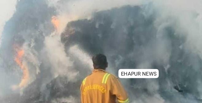 नन्दपुर स्थित झोपड़ी में आग लगने से हड़कंप