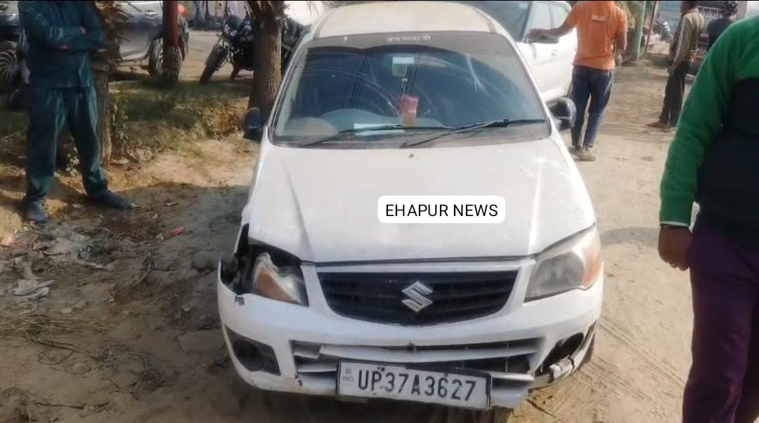 कार व कैंटर की भिड़ंत में बाल-बाल बचे दरोगा समेत तीन पुलिसकर्मी