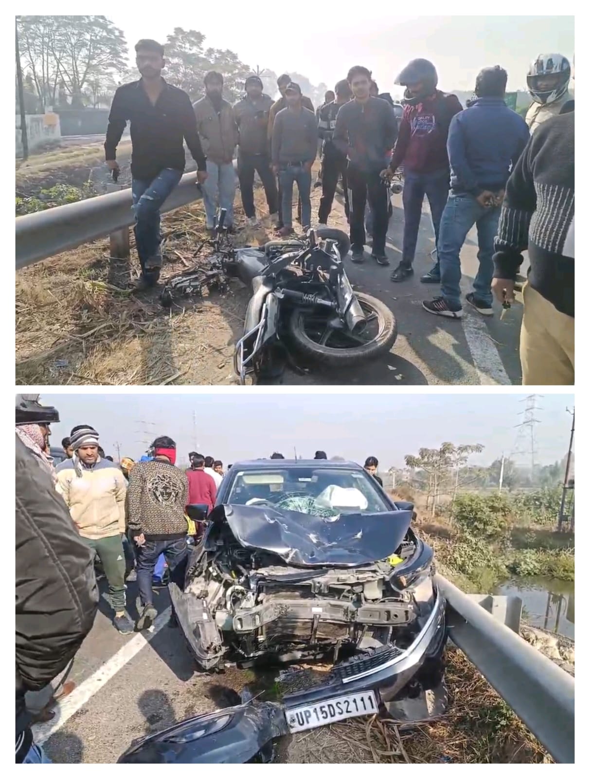 बाइक व कार की आमने-सामने की भिड़ंत में बाइक सवार घायल