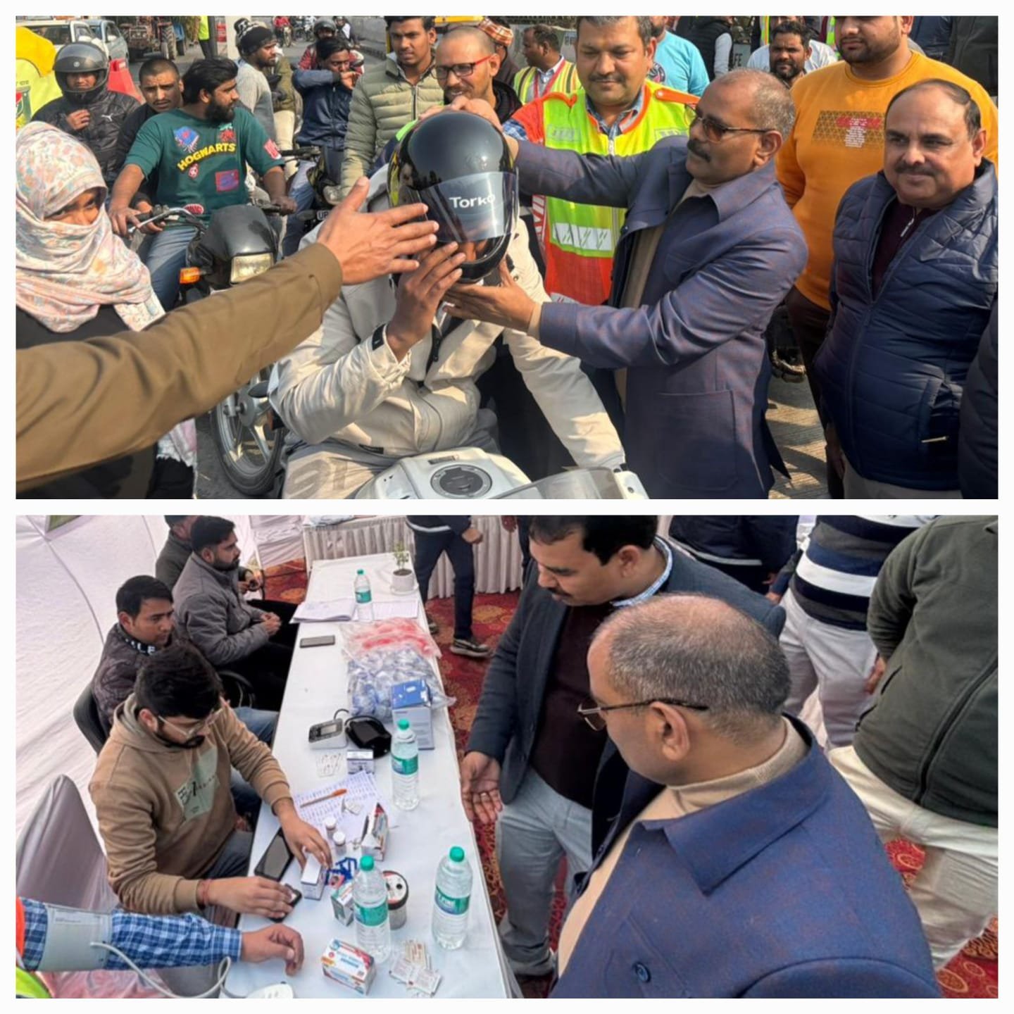 सड़क सुरक्षा माह मे लोगों के स्वास्थ्य का परीक्षण