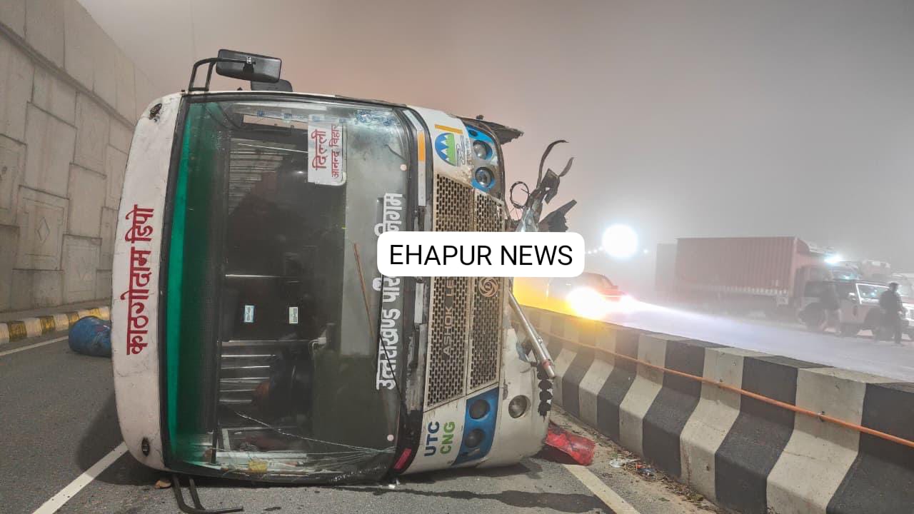 यात्रियों से भरी उत्तराखंड डिपो की बस के निकले पहिए, अनियंत्रित होकर पलटी