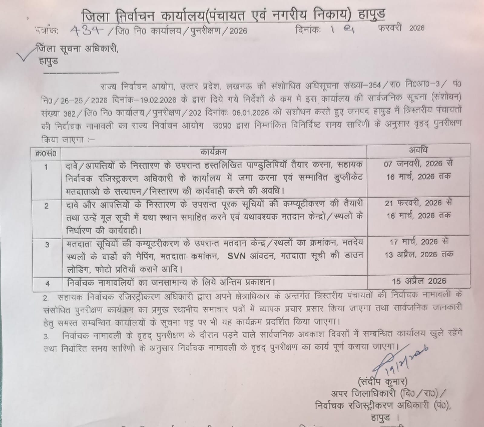 मतदाता सूची का प्रकाशन अब 15 अप्रैल को