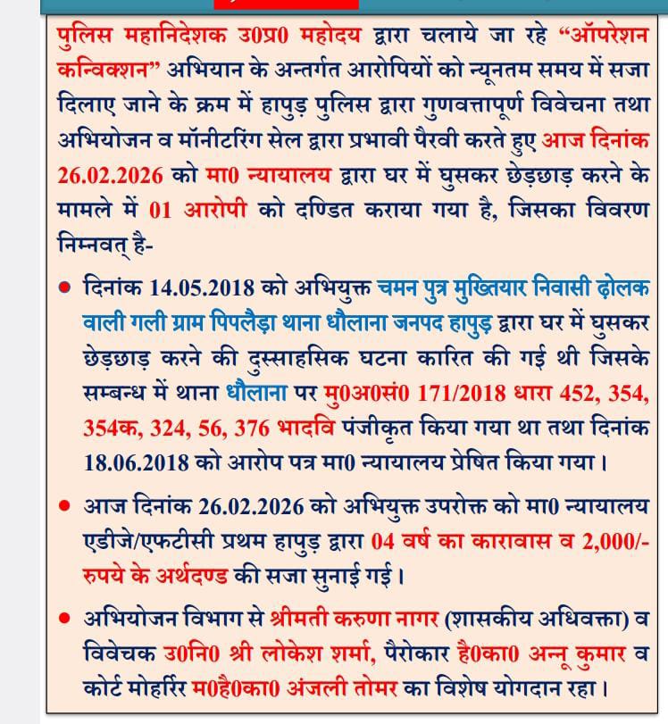 छेड़छाड़ के अभियुक्त को चार साल का कारावास व अर्थदण्ड